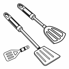 Kitchen utensils spatulas cooking tools line art illustration