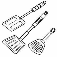 Three kitchen spatulas line art illustration cooking utensils