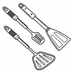 Kitchen utensils spatulas cooking tools line art design