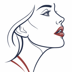 Elegant woman profile line art red lips fashion illustration