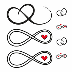Infinity symbol variations with hearts love forever design