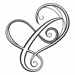 Elegant black swirl heart design romantic love graphic