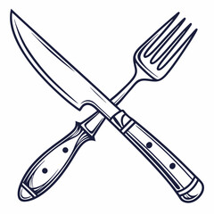 Crossed knife and fork vintage restaurant illustration