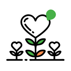 Heart shaped plant growing silhouette icon set, clean cutout design