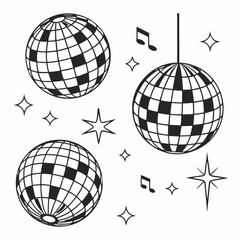 Disco ball set graphic design elements transparent background