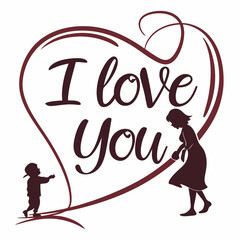 Mothers day i love you mom child heart design