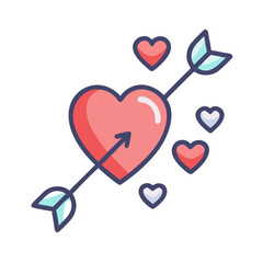 Heart pierced by arrow with smaller hearts, transparent background, valentine's day design element