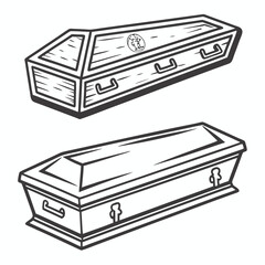 Two wooden coffins funeral death burial ceremony illustration