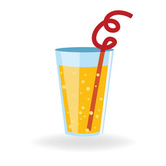 A tall glass filled with a bubbly yellow liquid, possibly a soda or juice. summer drink