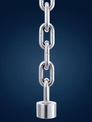 Naklejka premium Closeup of a heavy bag chain glistening, isolated on a solid navy background, powerful commercial shot