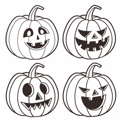 Four halloween pumpkins with various expressions transparent png