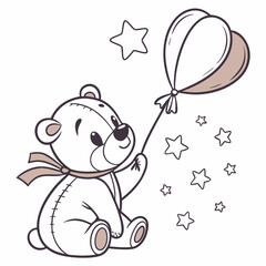 Adorable teddy bear holding heart balloon stars nursery decor