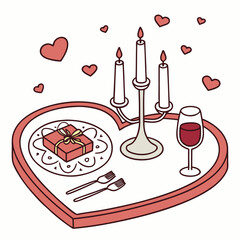 Romantic valentine's day dinner heart shaped tray candles gift wine