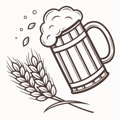 Wooden beer mug with wheat and foam design element