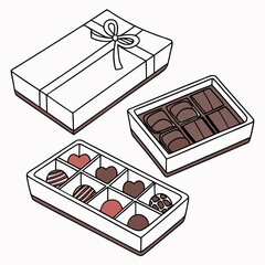 Assorted chocolate candies in gift boxes valentines day sweets