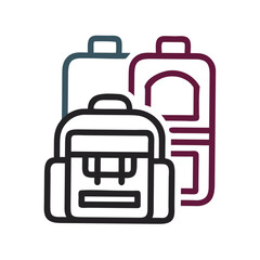 Professional backpack luggage set icon transparent background