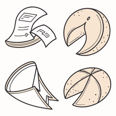 Fortune cookies and fortune paper notes illustration