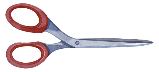 Watercolor illustration of scissors on transparent background.