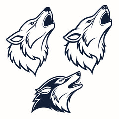 Three stylized howling wolf heads vector illustration