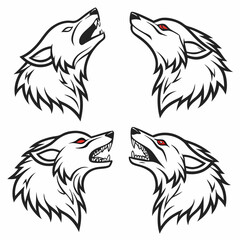 Obraz premium Four stylized wolf heads howling and snarling design elements
