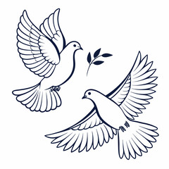 Two doves in flight with olive branch symbol of peace