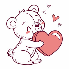 Cute cartoon bear holding big heart valentines day