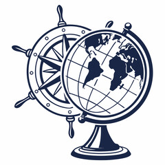 Nautical globe with ship wheel compass exploration travel adventure