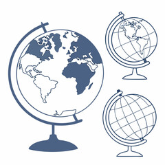 Three globes world map geography education travel exploration