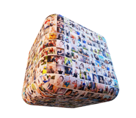People portraits on cube. Celebrating community and interaction