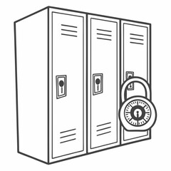 Three lockers with combination lock, clean cutout, transparent background