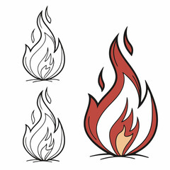 Simple fire flame illustrations line art coloring page