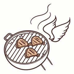 Delicious grilled chicken steaks on bbq grill with wings