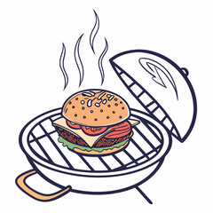 Delicious burger on grill, isolated cutout image