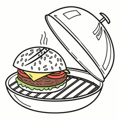 Delicious burger on grill, transparent background