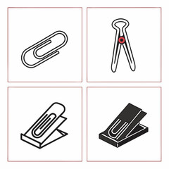 Paperclip icons set clip binder stationery office supplies