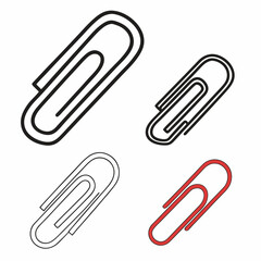 Four simple line drawings of paperclips black and red