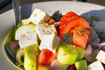 Greek Fresh vegetable salad with white feta cheese
