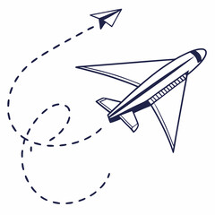 Airplane flight path paper plane travel journey