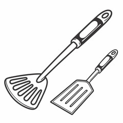 Two kitchen spatulas cooking utensils line art