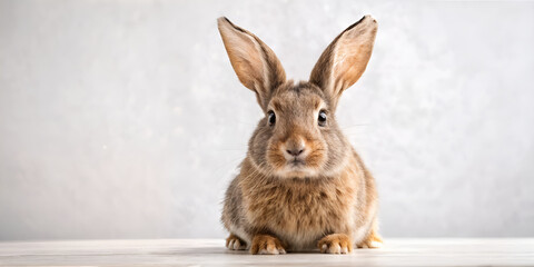 Obraz premium A brown rabbit. Close-up of a domesticated animal. rabbit on a white