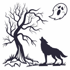 Howling wolf silhouette halloween design element