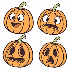 Four cute cartoon pumpkins halloween emojis