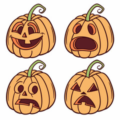 Four jack o lanterns showing different emotions