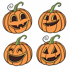 Four happy jack o lantern pumpkins halloween
