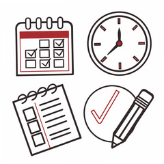 Professional checklist icons calendar clock notebook pencil
