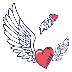 Heart with wings flying love romantic design