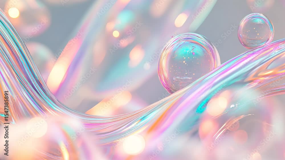 Poster abstract background with bokeh and soap delicate pearl-colored soap bubbles. calm and peaceful movem