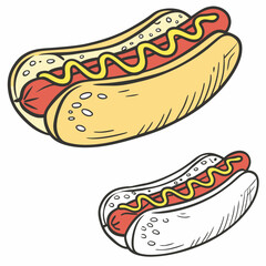Delicious hot dog with mustard cartoon illustration