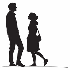 Young couple silhouettes romantic city stroll
