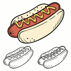 Delicious hot dog with mustard cartoon illustration